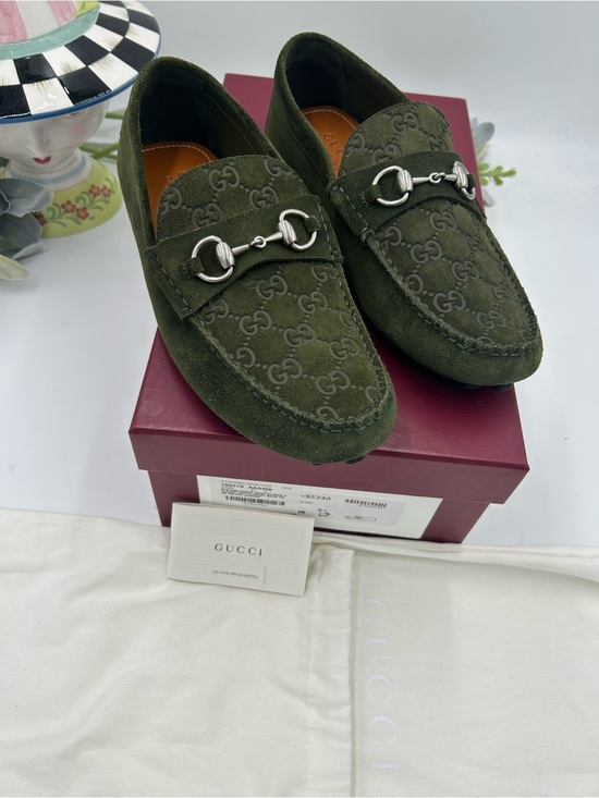 Men\'s Gucci GG embossed suede driver loafers size 8.5 fits 9.5 US made  in Italy main image 11